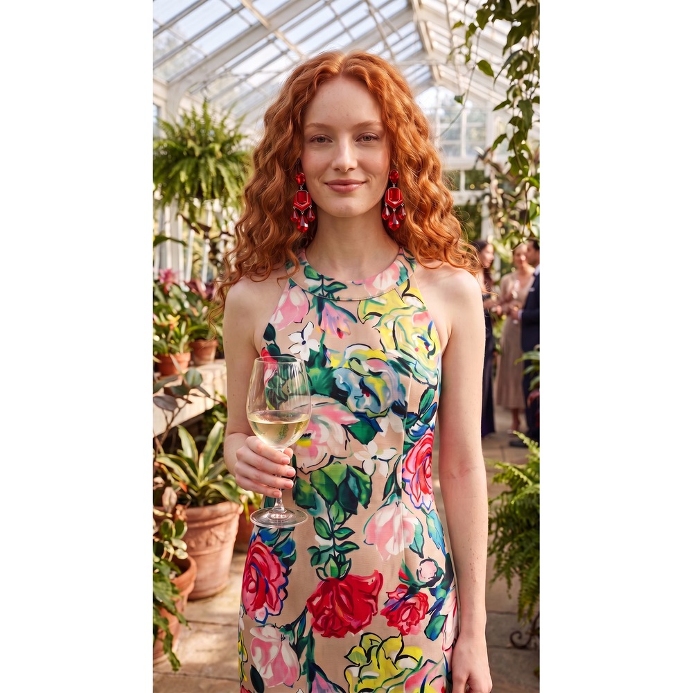 NWT Adrianna Papell Stained Glass Floral Faille Sleeveless Dress Cocktail